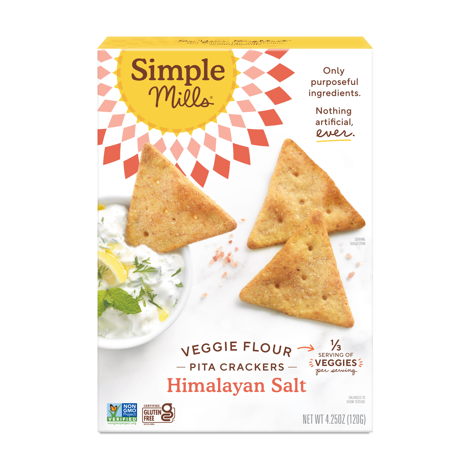 Simple Mills Veggie Flour Pita Crackers, Himalayan Salt, Gluten-Free Crackers, 4.25 oz