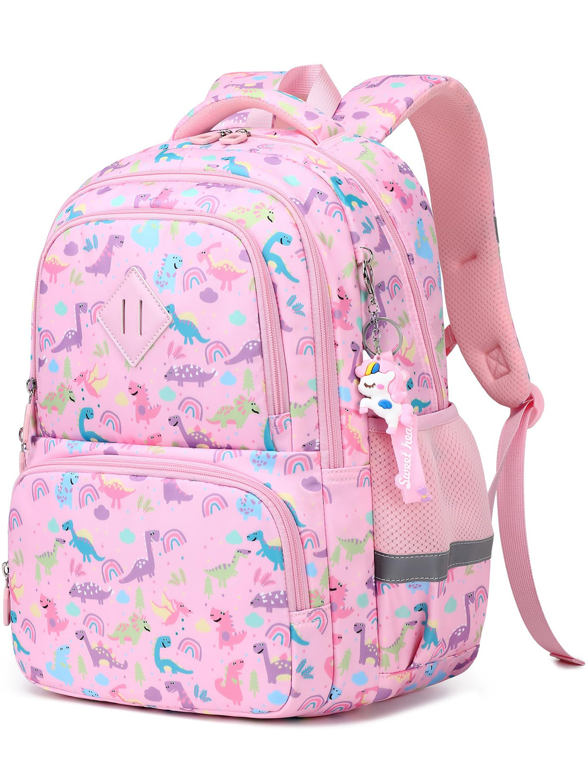 Kids Backpack Kawaii Printed School Girls Backpacks, Lightweight Water Resistant Boys Bookbag for Primary Kindergarten Elementary Preschool Middle School, Pink Dinosaur