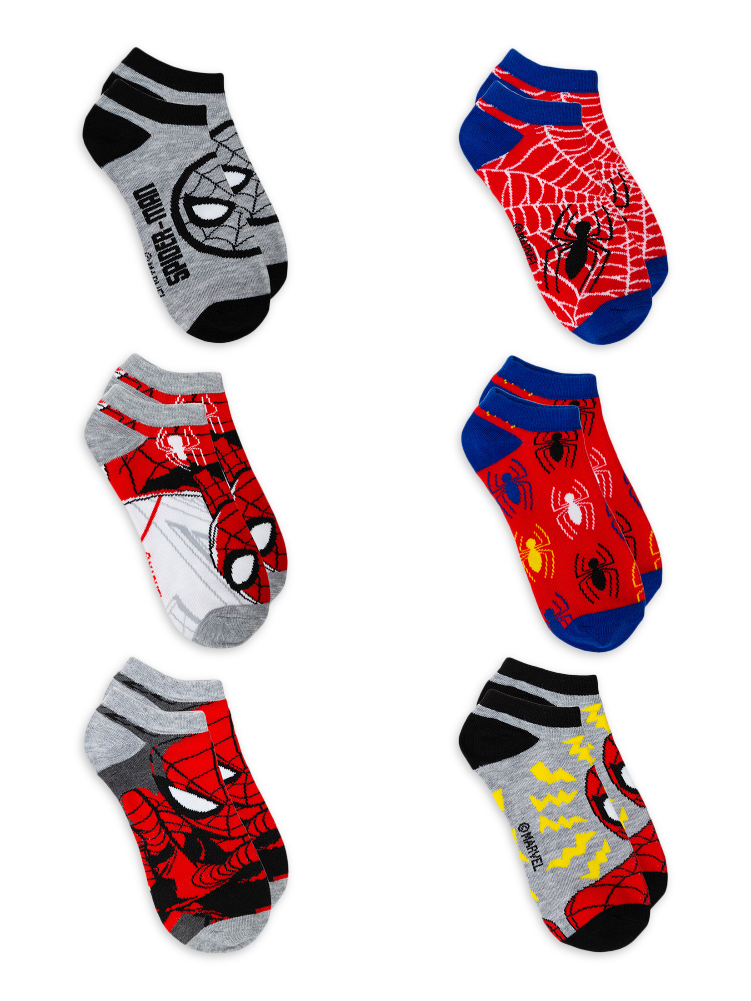 Spiderman Boys No Show Socks, 6-Pack