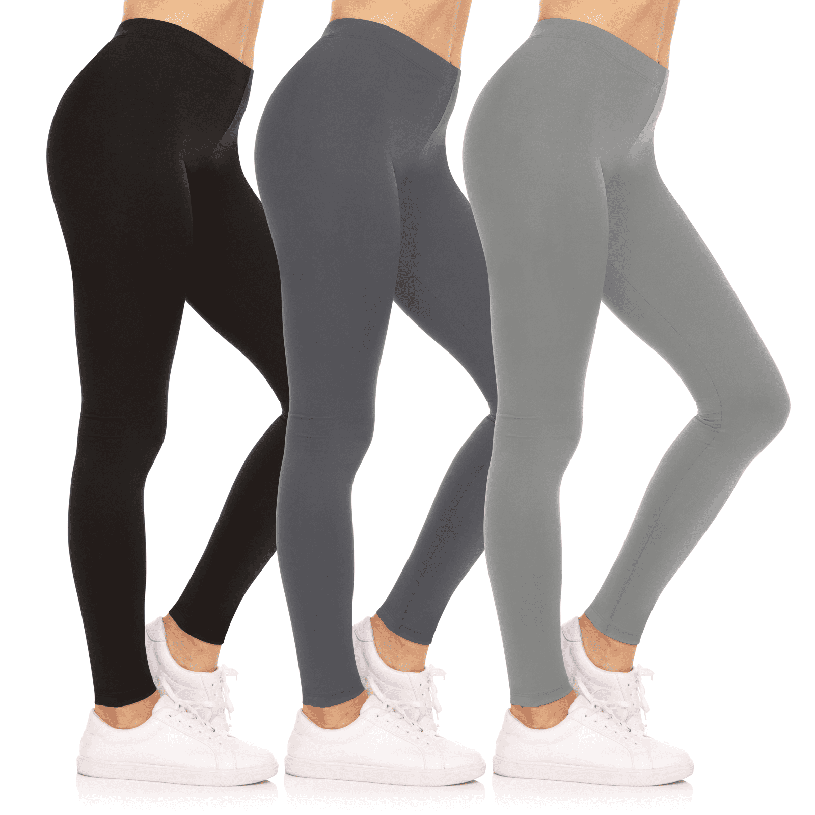 3-Pack Leggings for Women- Elastic Waist Tummy Control Buttery Soft Women's Leggings Made in USA