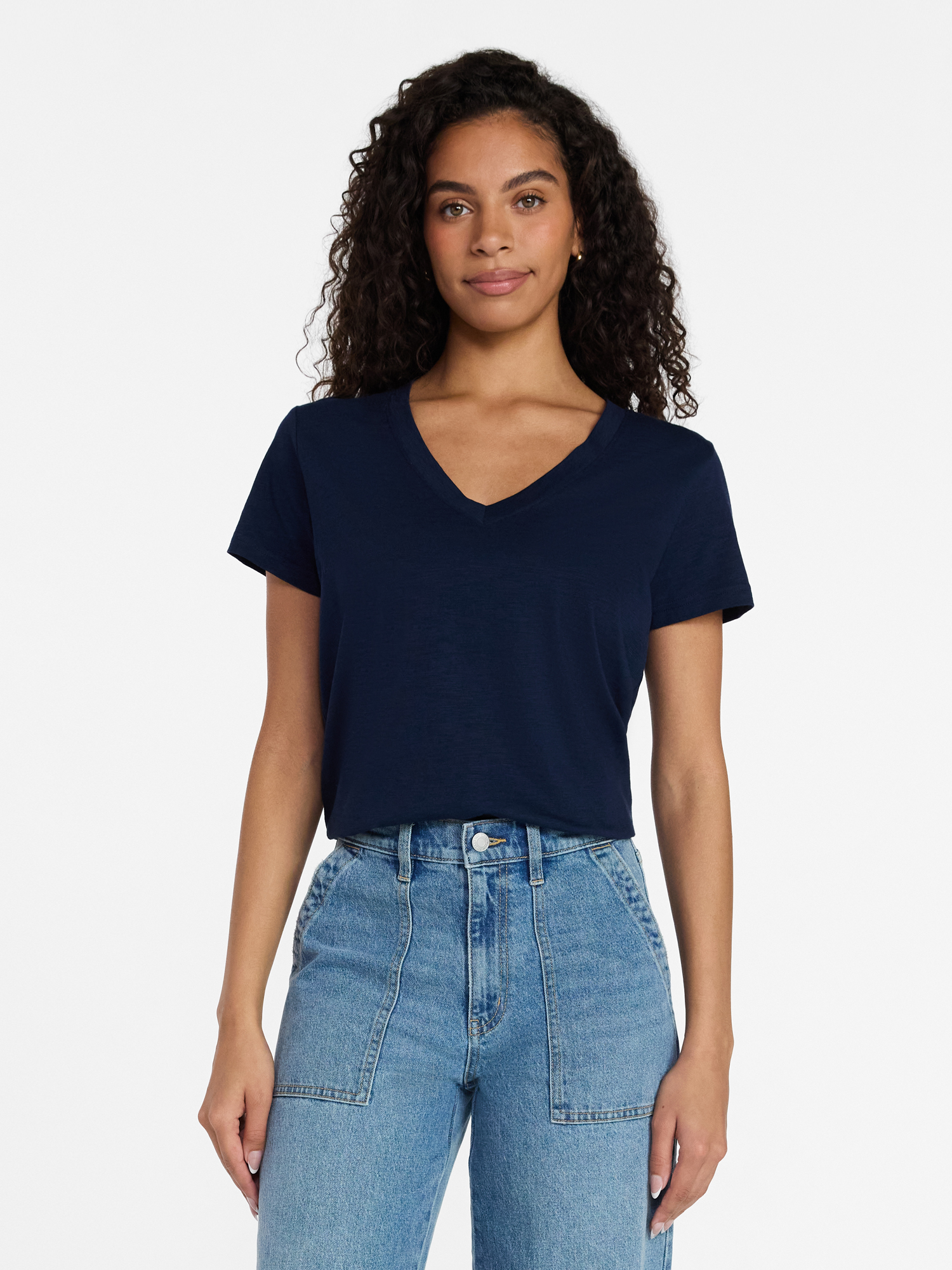 Women's V-Neck Slub Tee with Short Sleeves, Sizes 1X-4X