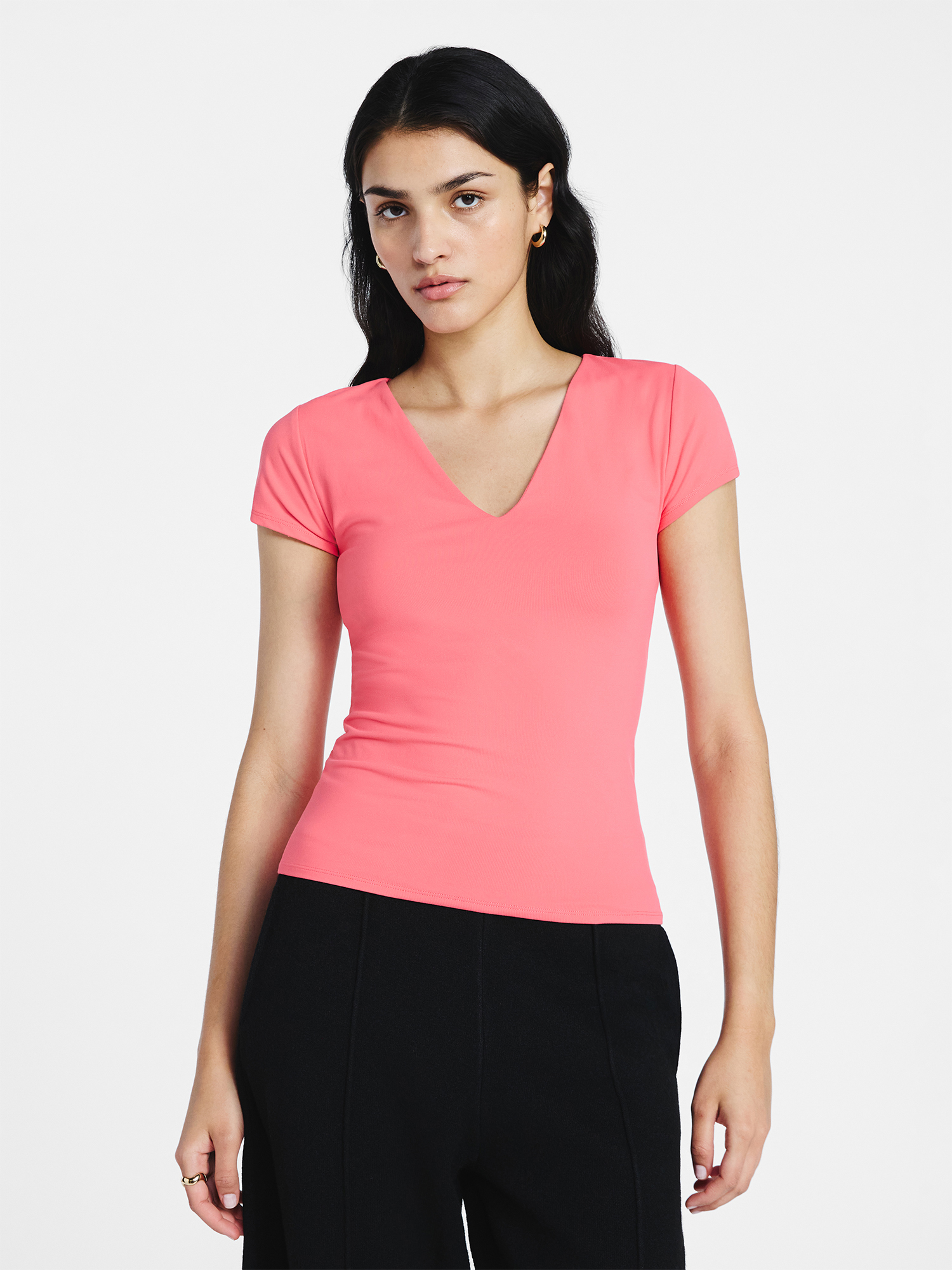 Women's and Women's Plus Refined Contour V Neck Tee, Sizes XS-4X