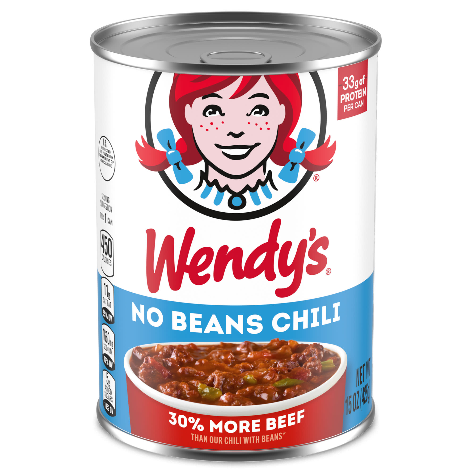 Wendy's Chili No Beans, 33g Protein Per Serving, Canned Chili, 15 oz. Can
