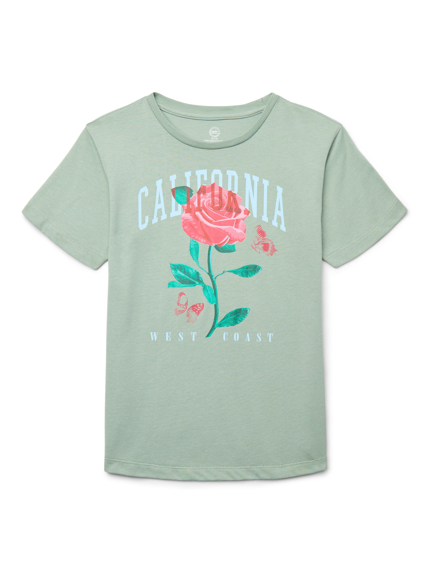 Wonder Nation Girls California Rose Graphic Tee, Sizes 4-18