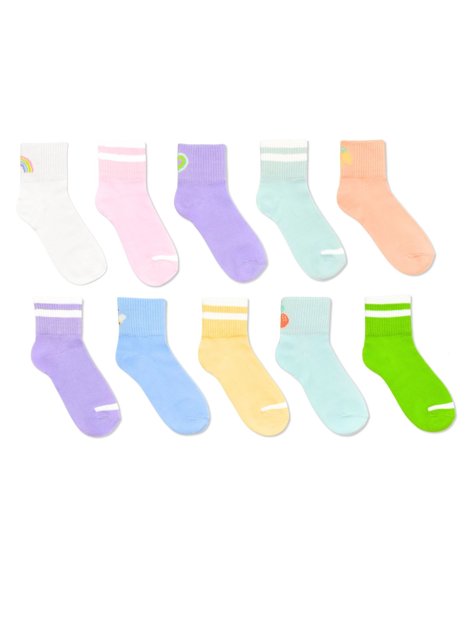 , Girls Ankle Icon Socks, 10-Pack, Sizes S-L