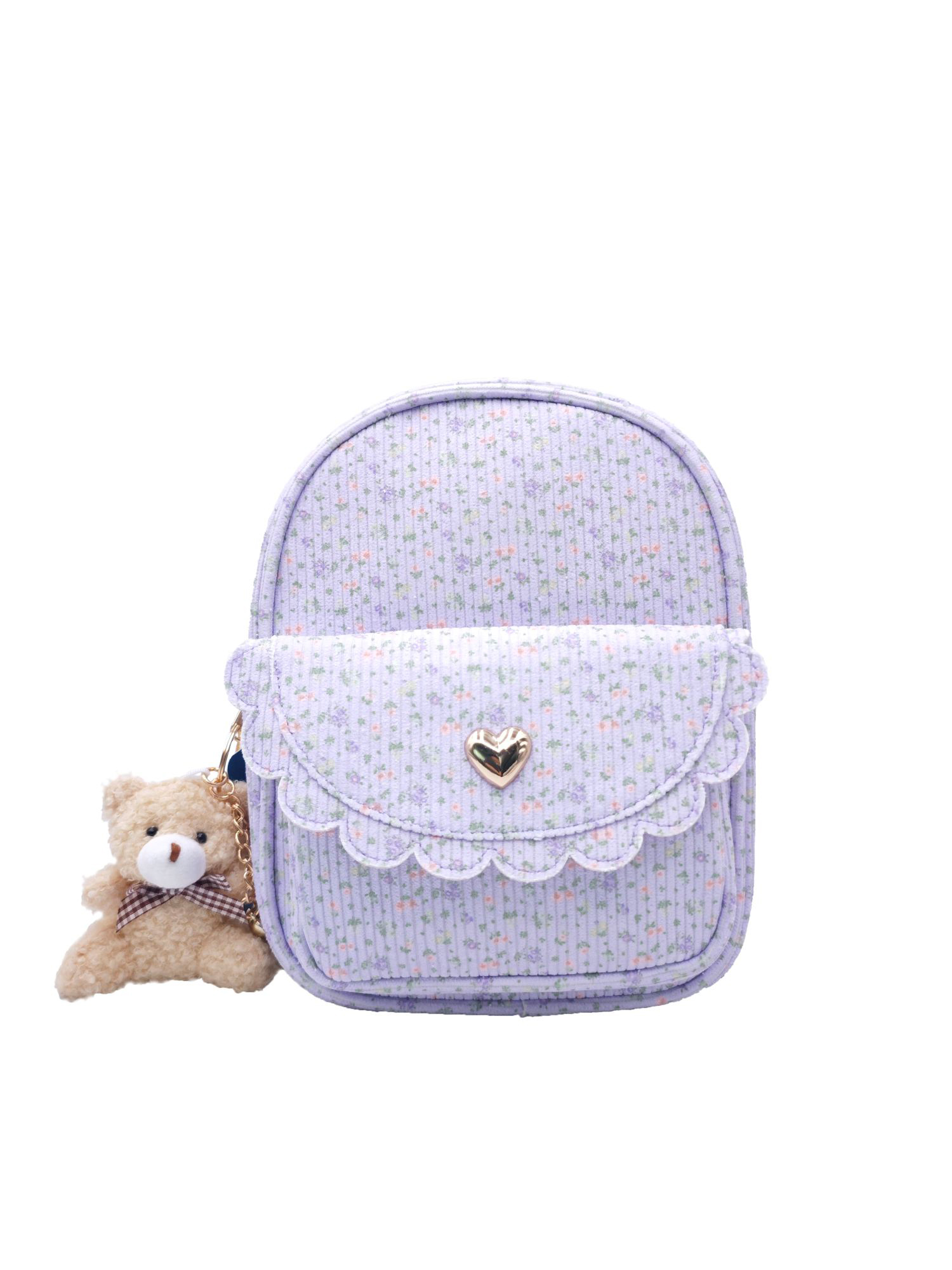 Girls Mini Backpack with Keychain, Floral Lavender