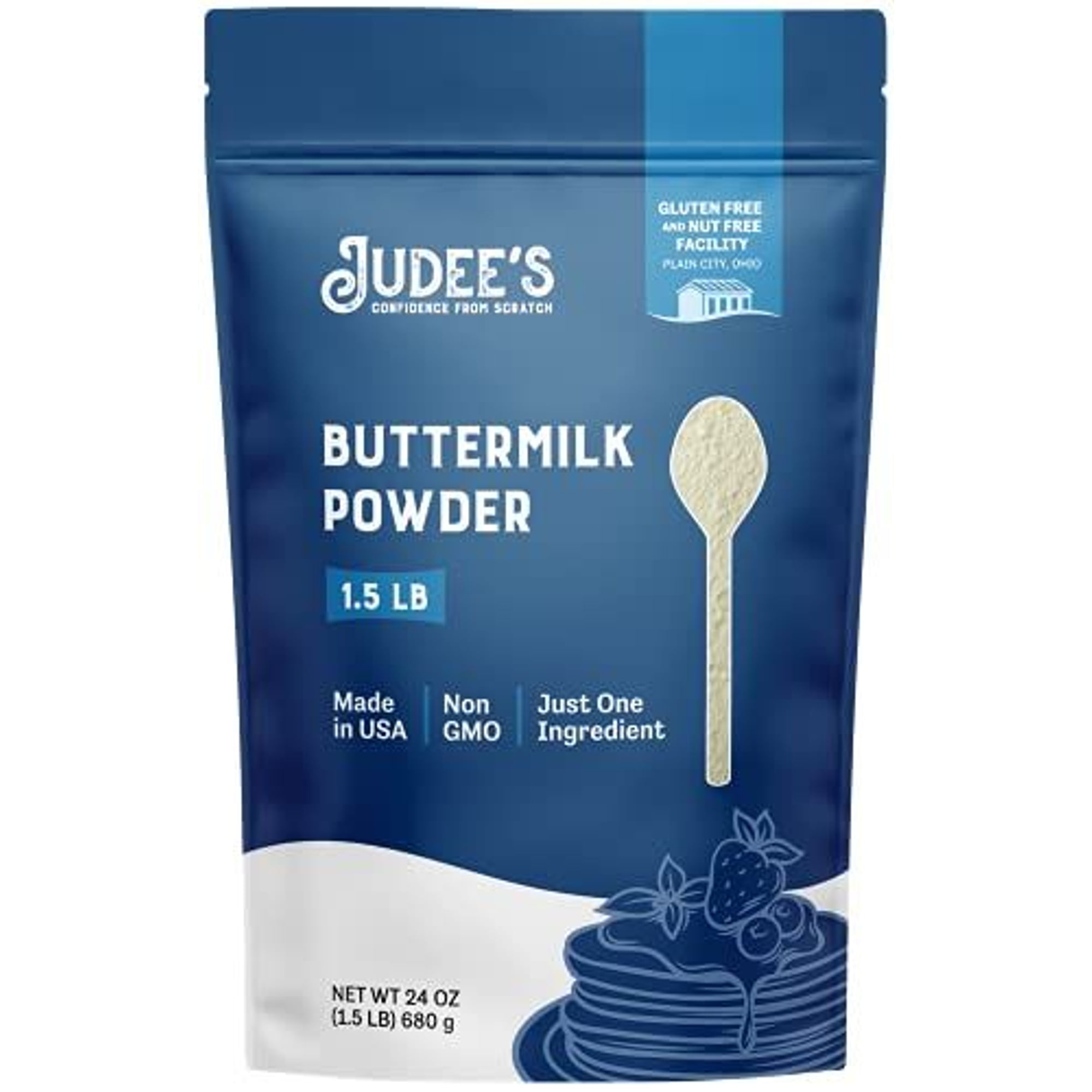 Judee's Gluten Free Buttermilk Powder - Baking Pancakes & Cornbread with Powdered Buttermilk - Gluten Free Shelf-Stable Mix - Reconstitute for Cooking with Powdered Milk - 24 oz, Pack of 1