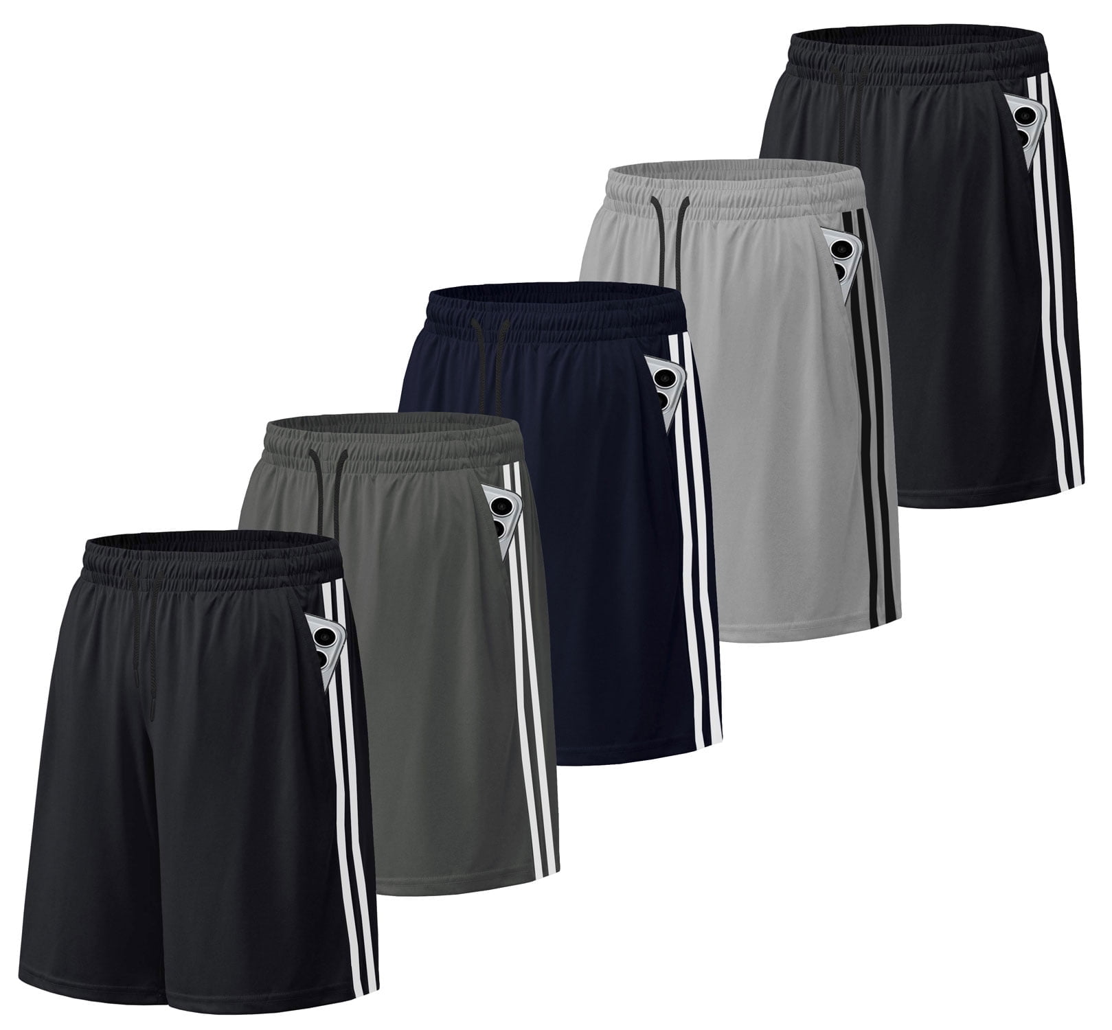5 Pack Athletic Shorts for Men with Pockets and Elastic Waistband Quick Dry Activewear Workout Gym Basketball Shorts 8" Inseam