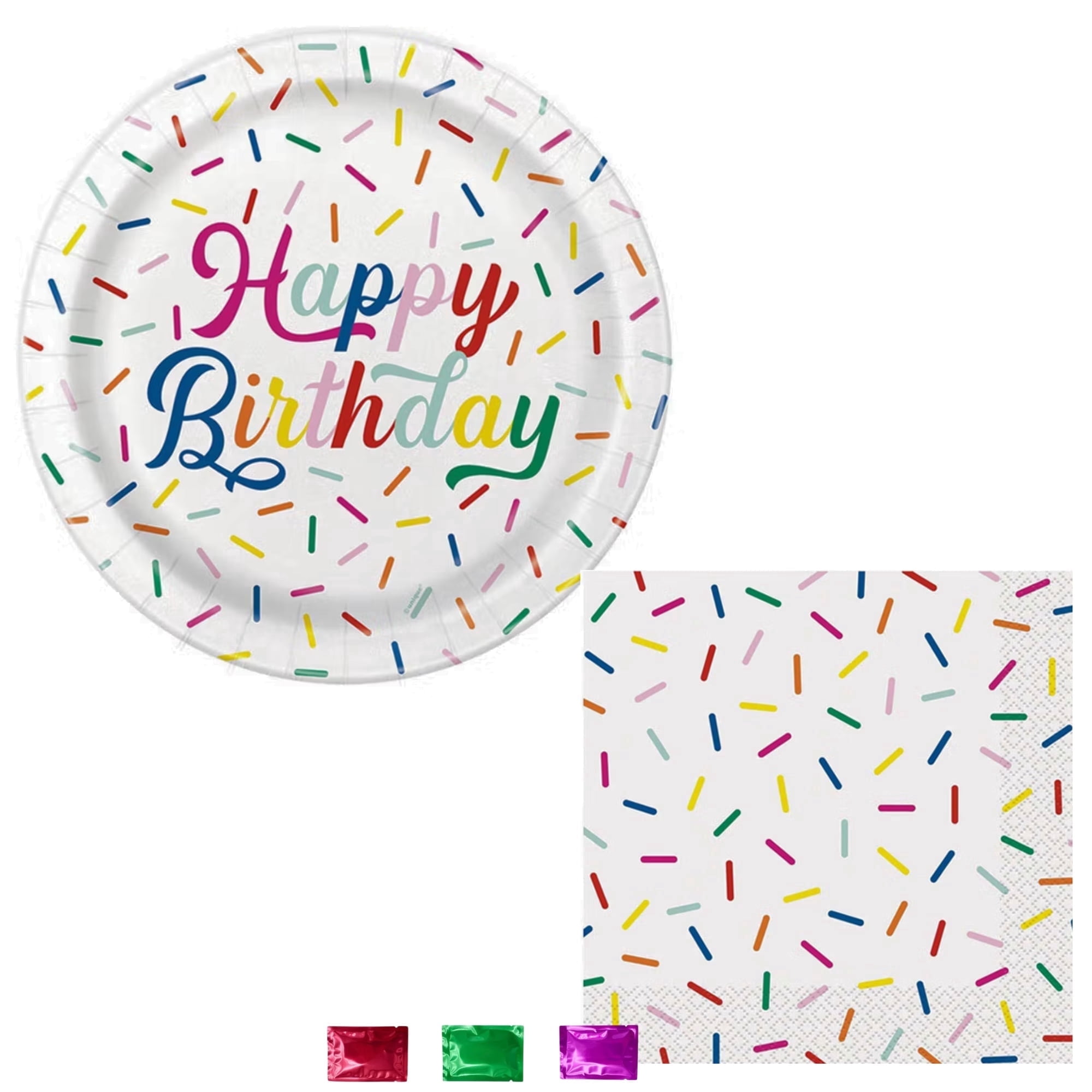 Sprinkles Birthday Party Plates and Luncheon Napkins Set, 8Ct Disposable Paper Plates and 16Ct Lunch Napkins for Birthday Party Supplies