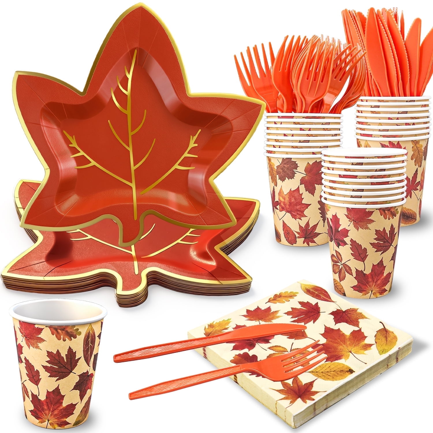 125Pcs Fall Thanksgiving Paper Plates and Napkins Maple Leaves Plates Autumn Napkins Disposable Dinnerware Set for Autumn Celebrations Thanksgiving Friendsgiving Party Supplies (Serves 25 Guests)