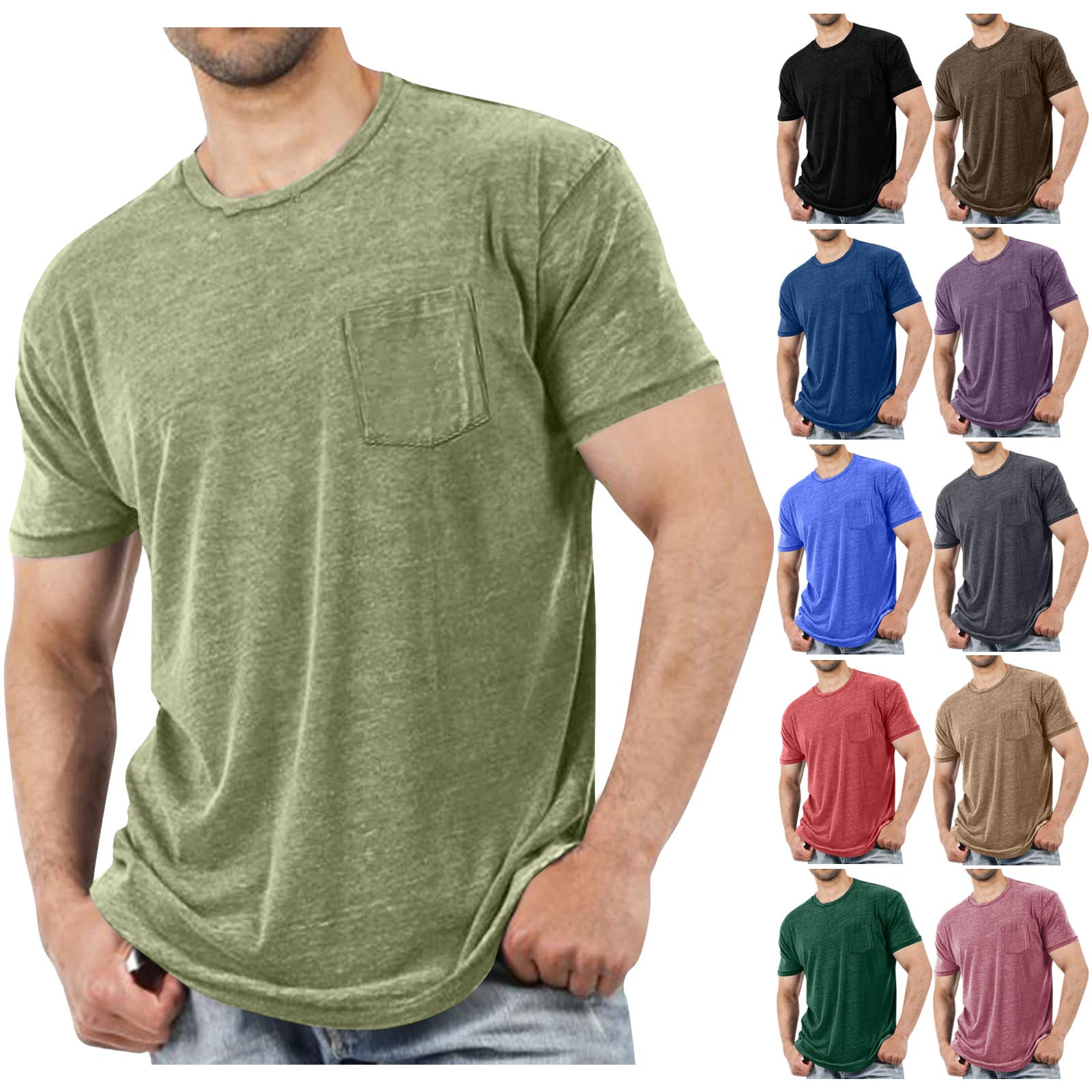 Mens Summer Shirts, Short Sleeve T Shirts for Men, Mens Solid Pocket Casual Business Workout Crew Neck T Shirts Dark Blue,XL