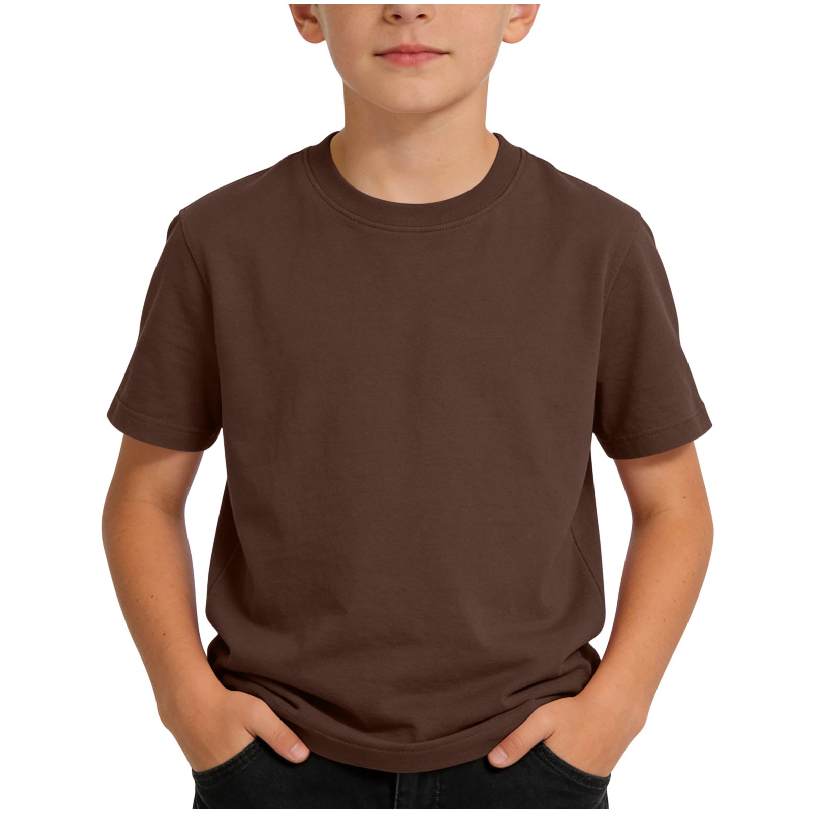 Boys Coffee T Shirt 100% Cotton, Kids Plain Brown Tee for Kids to Youth, Tagless Crewneck Short Sleeve for Everyday Wear & Custom Printing,Size 7-8 T