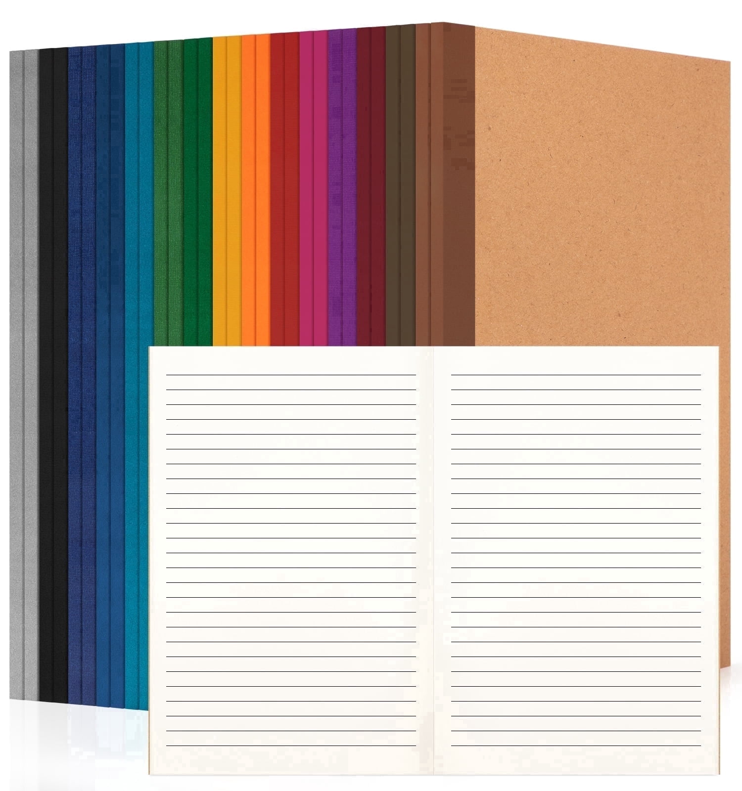 30 Pack Lined Notebook Journals Bulk, A5 College Ruled Composition Notebook, 8.3”x 5.5”, Kraft Cover with Vintage Spines, 15 Colors 60 Pages for Office Travel(Vintage-Lined-30 pack)