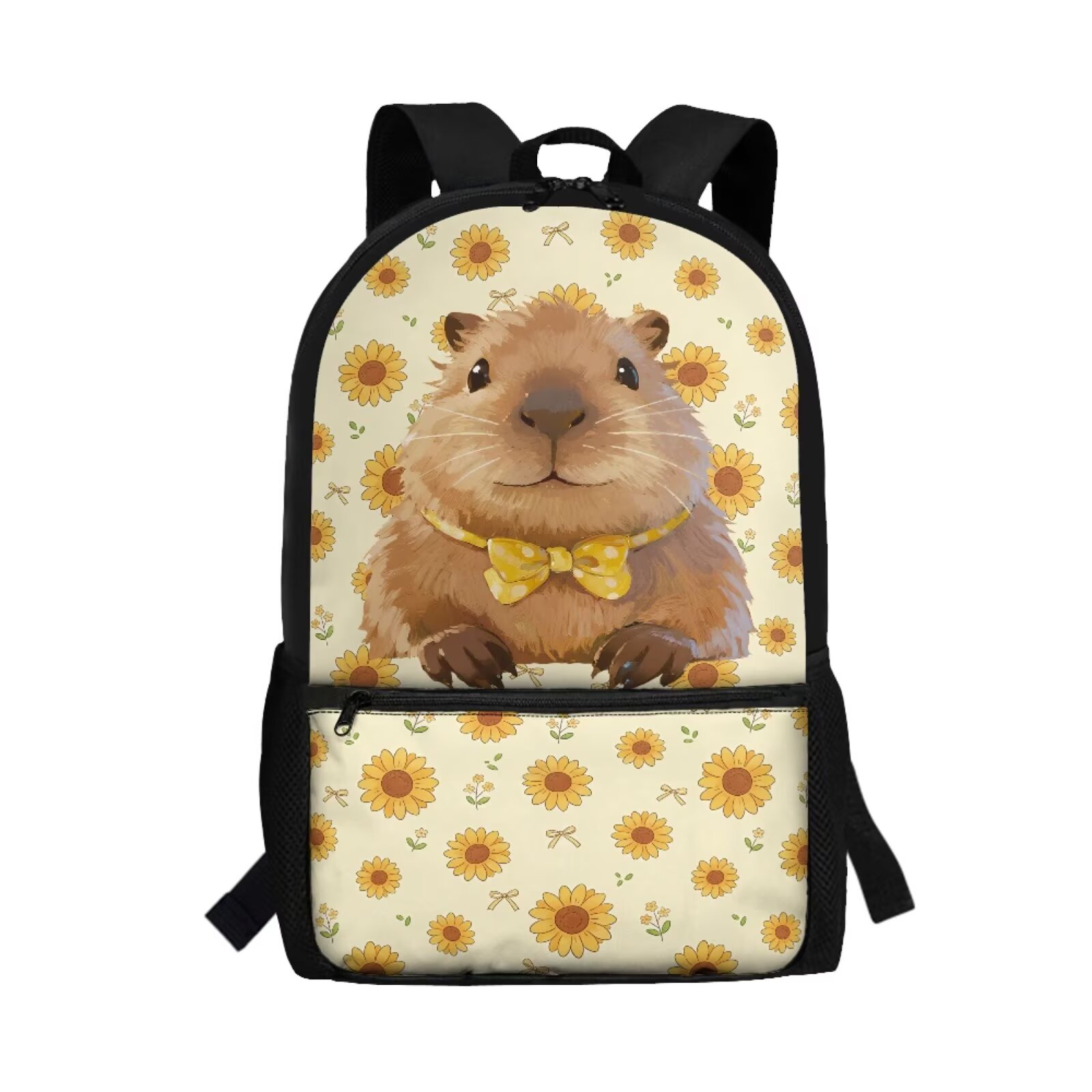 Back to School Children Backpack Cute Capybara School Bag for Boys Girls Age 3-6,Kindergarten Bookbag Yellow Flower Student Travel Ruckpack for Teens Girl