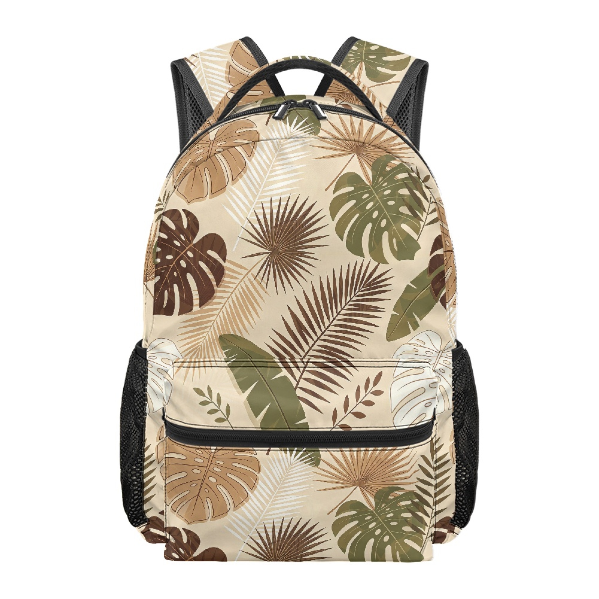 Beige Tropical Palm Kids Backpack for Girls Outdoor Travel Daypack Elementary Large Capacity School Bag Lightweight Camping
