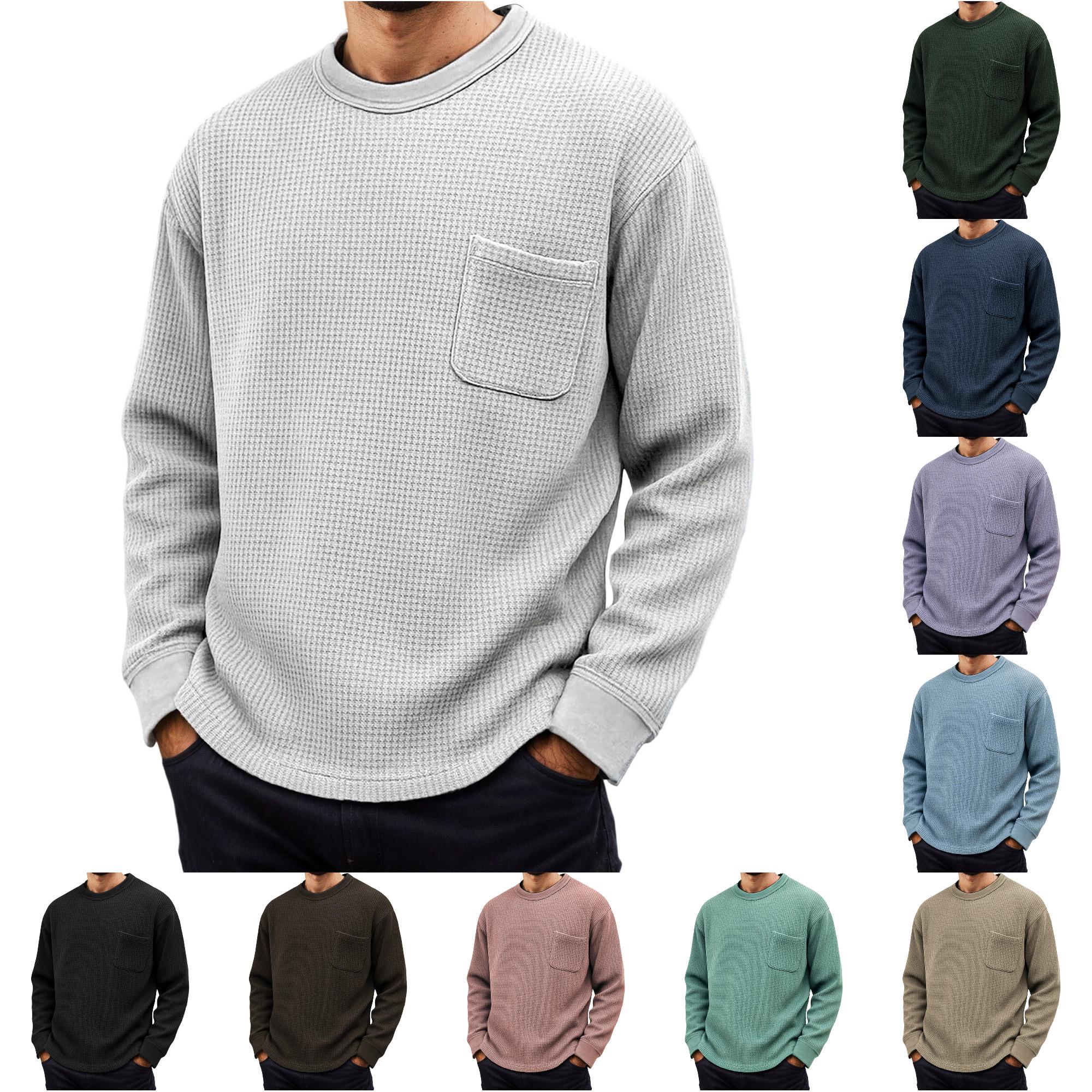Mens T-shirts Men's Long Sleeve Knit Relaxed Fit Top for Everyday Casual Wear Thermal Crew Neck Top for Spring Autumn Winter 4XL