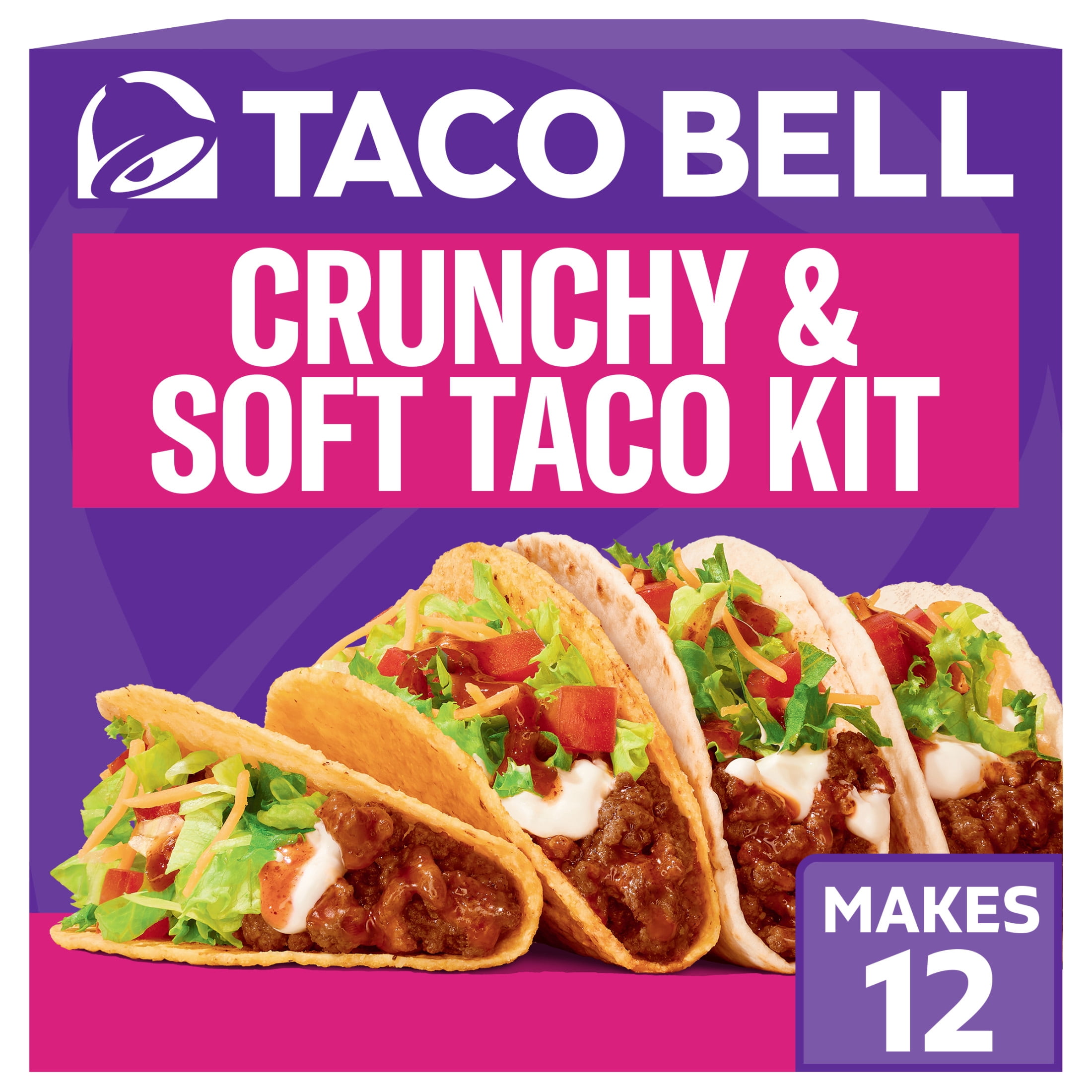 Taco Bell Crunchy & Soft Taco Cravings Kit with 6 Soft Tortillas, 6 Crunchy Taco Shells, Taco Bell Mild Sauce & Seasoning, 12.9 oz Box